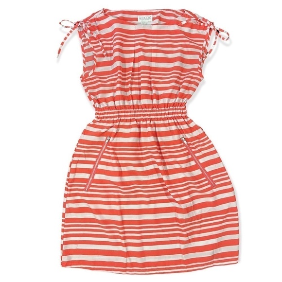 Geri G. Orange and White Tie Shoulder Striped Dress sz M - Picture 3 of 13